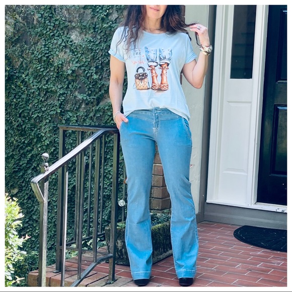 Light denim side pockets wide leg flare jeans - Picture 5 of 5